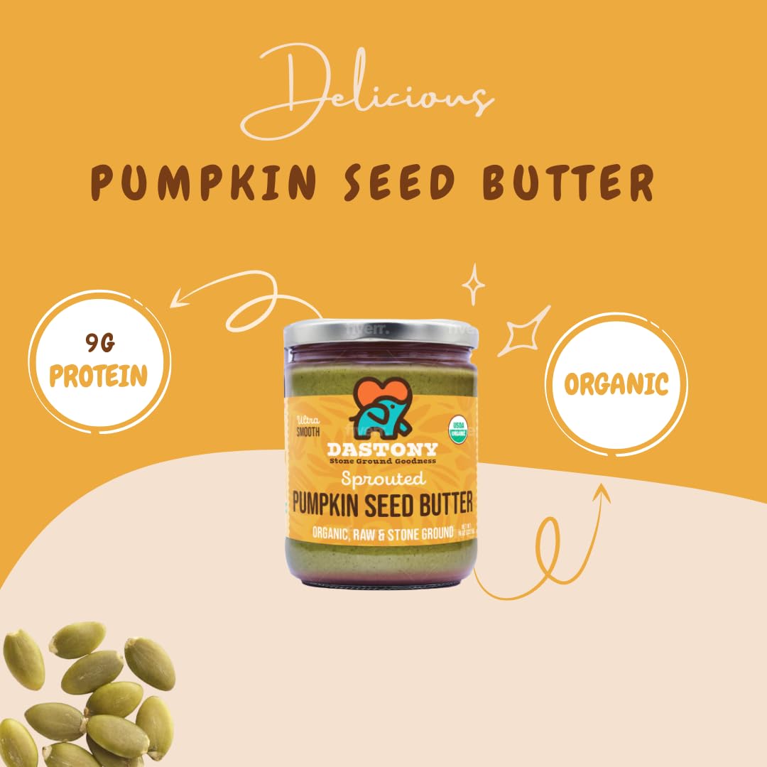Dastony Organic Raw Sprouted Pumpkin Seed Butter, 16 oz | Only One Ingredient | Vegan, Paleo and Keto Friendly, Non GMO, Gluten-free - Pack of 1
