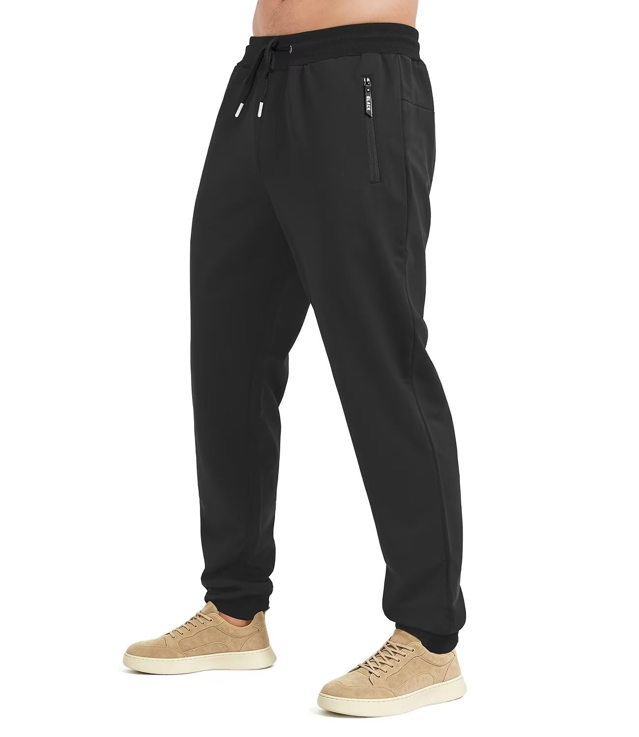 Sweatpants for Men with Zipper Pockets Warm Slim Fit Mens Joggers Pants | Soft Fleece Pants,Drawstring&Two Zipper Pockets,Gym Athletic Relaxed Fit,Warm Tapered Joggers,Towel Hanging Design