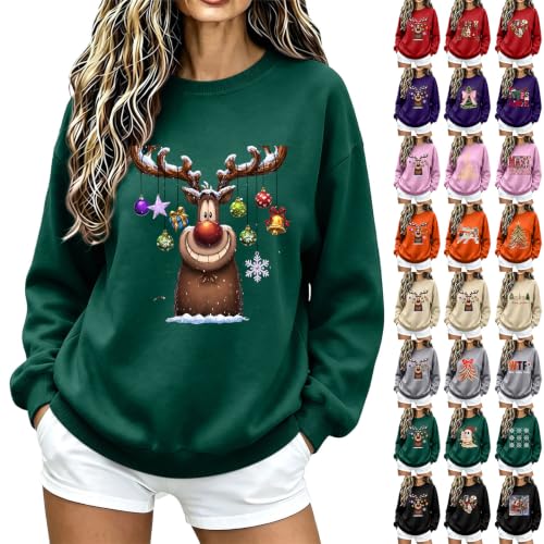 YNCSZEC Women's Christmas Sweatshirts Funny Long Sleeve Crewneck Pullover Xmas Holiday Printed Vintage Sweaters Tops Green comfy christmas sweatshirts S - image 1