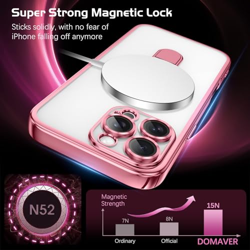 Coque iPhone 16 Pro Max avec anneau support rose, protection fine et transparente