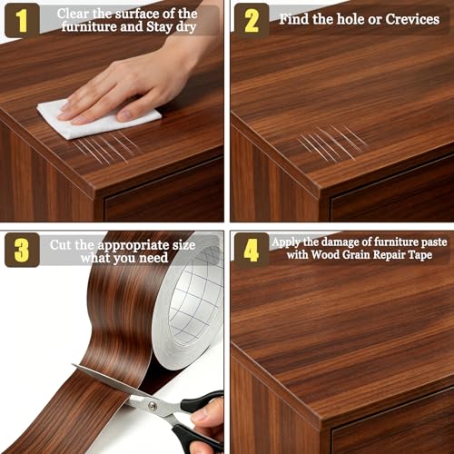 Image of GSCIT Club Red Walnut Wallpaper, 2.4 inch X 15ft Self Adhesive Wood Grain Repair Tape Walnut Repair Patch for Tables, Chairs, Baseboards, Doors, Windows, Floors, Handicraft DIY.