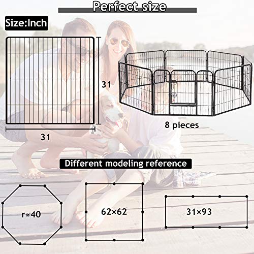 Heavy Duty Pet Playpen 8/16 Panels 32" Folding Metal Dog Exercise Pen Extra Large Indoor Outdoor Dog Fence With Door Dog Crate Cage Kennel Pet Enclosure For Small-Large Animals #TOP6