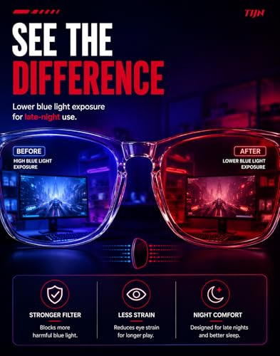 Image of TIJN Sleep Glasses with Blue Green Light Blocking, Red Light Lens for Computer Gaming, Screen Fatigue & UV Protection