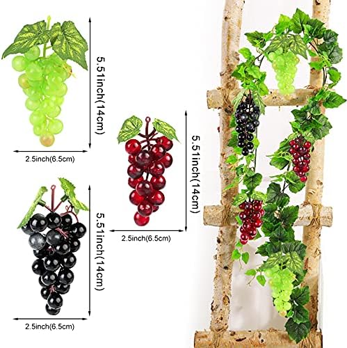 Outgeek Artificial Grapes, Artificial Grapes Mini Grape Clusters Rubber Fake Grape Bundles Decorative Grapes Hanging Ornaments for Vintage Wedding Favor Fruit Wine Decor Faux Fruit Props (9 Pack)
