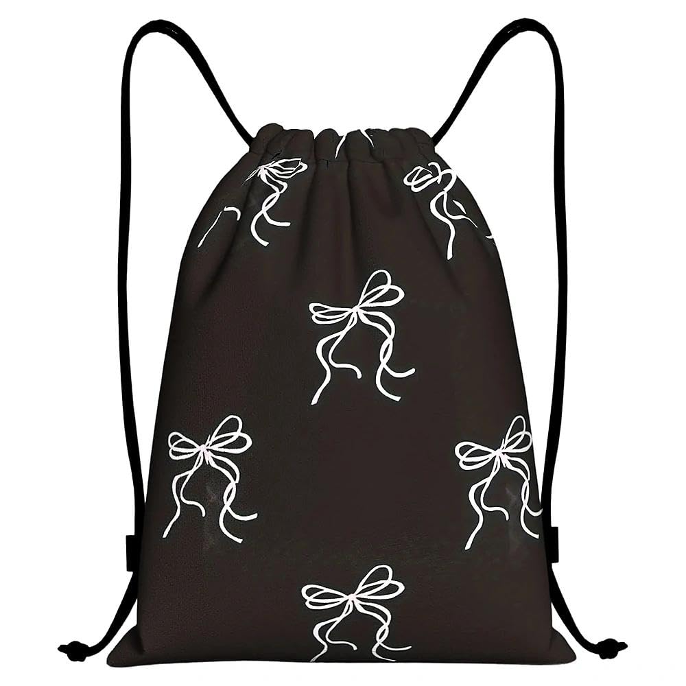 Fakcrkun Bow Drawstring Bag, Coquette Bows Drawstring Backpack, Cute Drawstring Bags Sports Gym String Bag for Daily, Gym, Sports, Swim, School