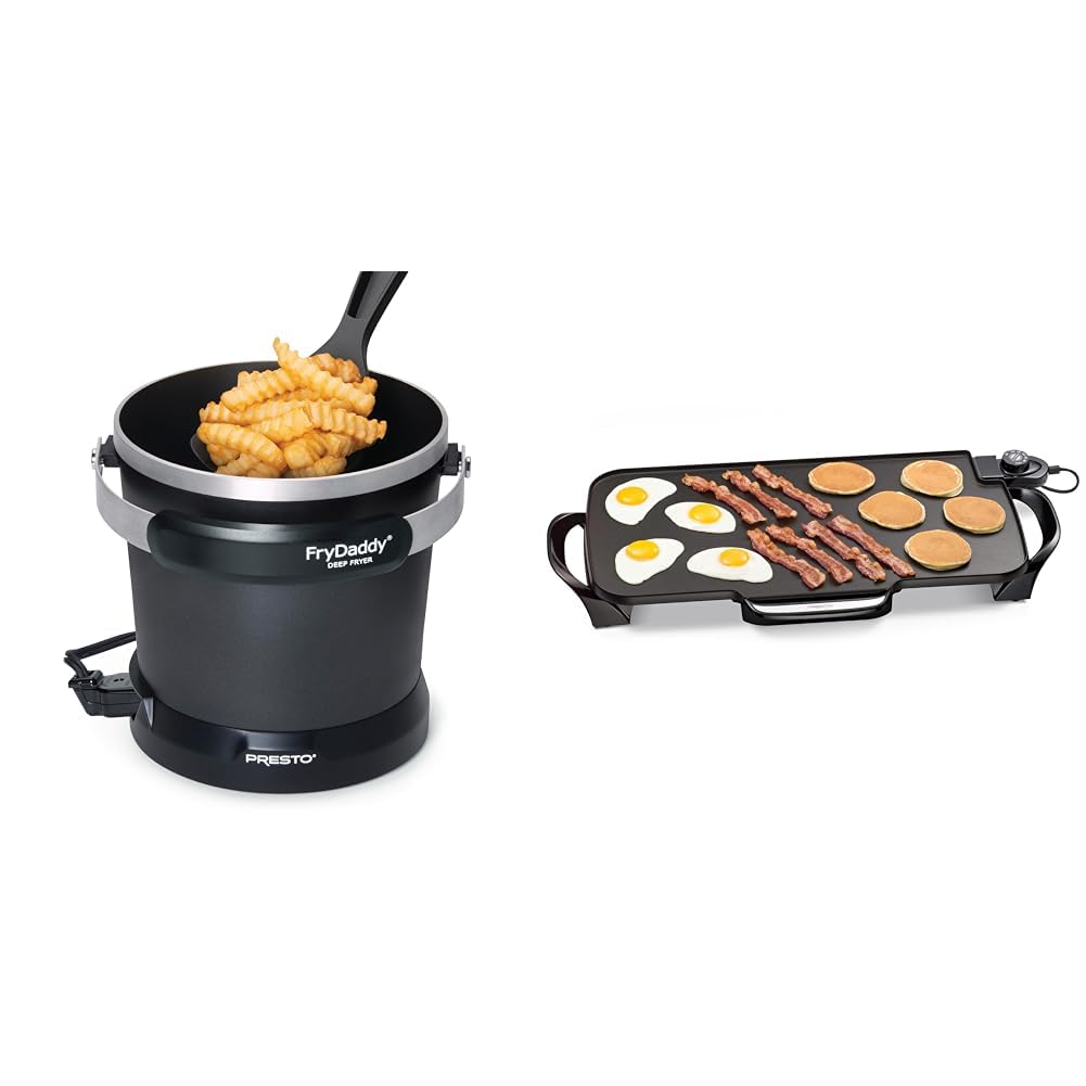 Presto 05420 FryDaddy Electric Deep Fryer,Black & 07061 22-inch Electric Griddle With Removable Handles, Black, 22-inch