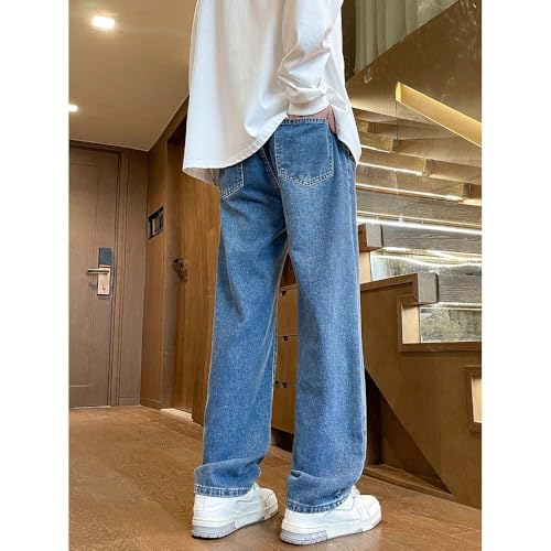 Adhdyuud Men's Wide Leg Jeans Washed Denim Relaxed Fit Drawstring Waist Casual Streetwear Trousers4