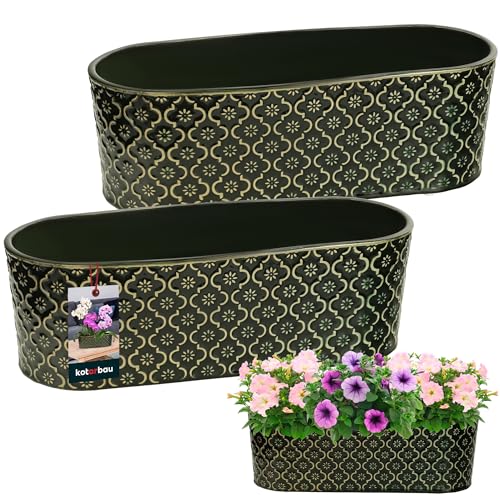 KOTARBAU® 2er Set Blumentopf länglich innen Glasierte Keramik 13 x 37 cm H 12 cm Dunkelgrün ovale Kräutertöpfe Fensterbank Blumenkasten innen Pflanzschale oval Blumenkasten Indoor Kräutertopf