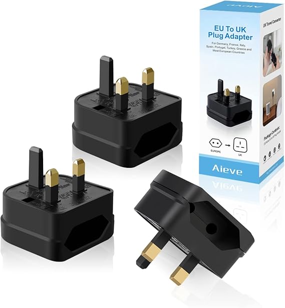European to UK Plug Adaptor,AIEVE 2 Pin EU to UK 3 Pin Adapter Plug, EU to UK Plug Converter