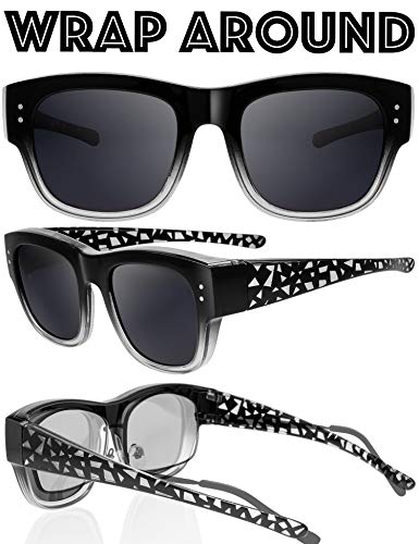 Image of The Fresh High Definition Polarized Wrap Around Shield Sunglasses for Glasses - Leather Eyeglasses Case