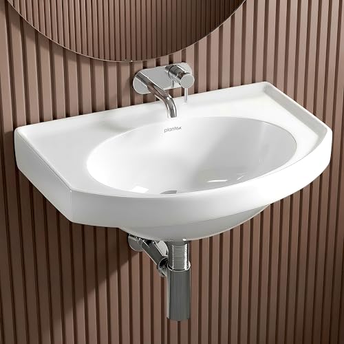 Image of Plantex Ceramic Wallmount Basin for Bathroom /Wall Hung Wash Basin with 10 Years Glaze Warranty by Plantex /Small Basin /Sink for Bathroom (White - 18 X 12 X 8 Inch)