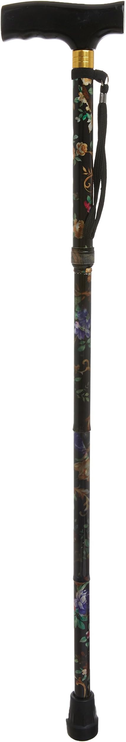 Adjustable Folding Floral Walking Stick Pole - Green Colour