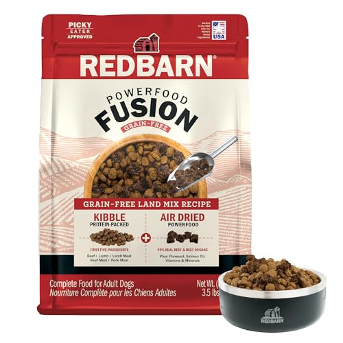 Redbarn Powerfood Fusion Air Dried Kibble Blend Grain Free Land Beef Lamb Recipe Made in USA Adult Dry Dog Food with Superfoods Prebiotics Postbiotics - 3.5lb Bag