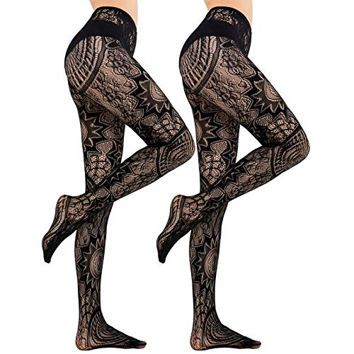 Image of HONENNA Patterned Fishnets Tights Black Pantyhose Stockings for Women, 1-6 Pairs