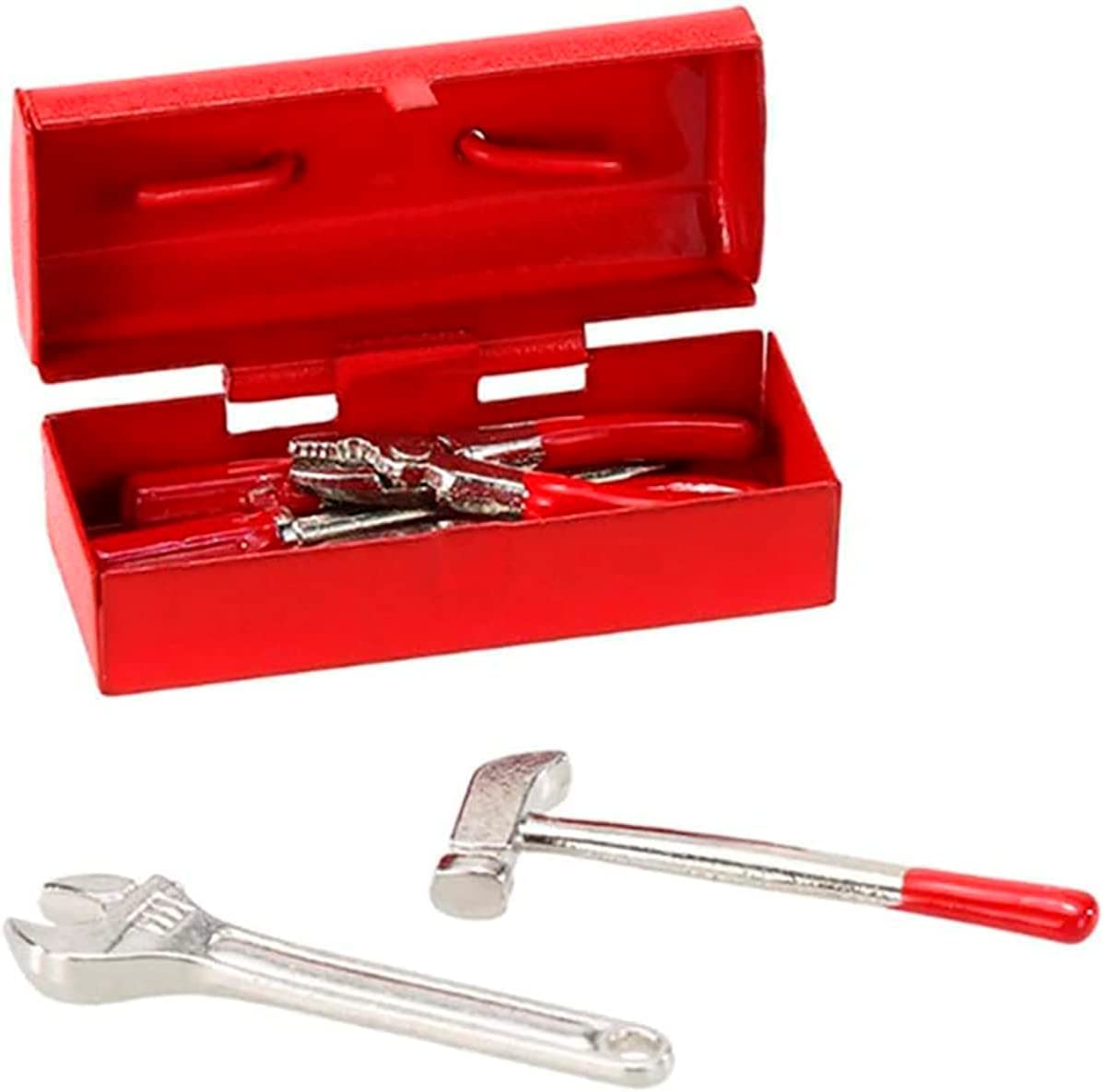 WONFAST1:10 Mini Metal Decorative Wrench Hammer Screwdriver Toolbox RC Crawler Decoration 1:12 House Repair Tools Accessories for 1/10 RC Crawler Car for Axial SCX10 RC4WD TRX4 D90 D110 TF2