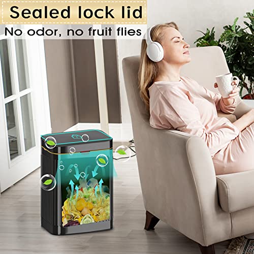 Kitchen Hanging Trash Can With Lid, 2.1Gal/ 8L Stainless Steel Trash Can Compost Bin Counter Top, Wall-Mount Indoor Kitchen Trash Bin For Cabinet, Under Sink, Bathroom (Black) #TOP4