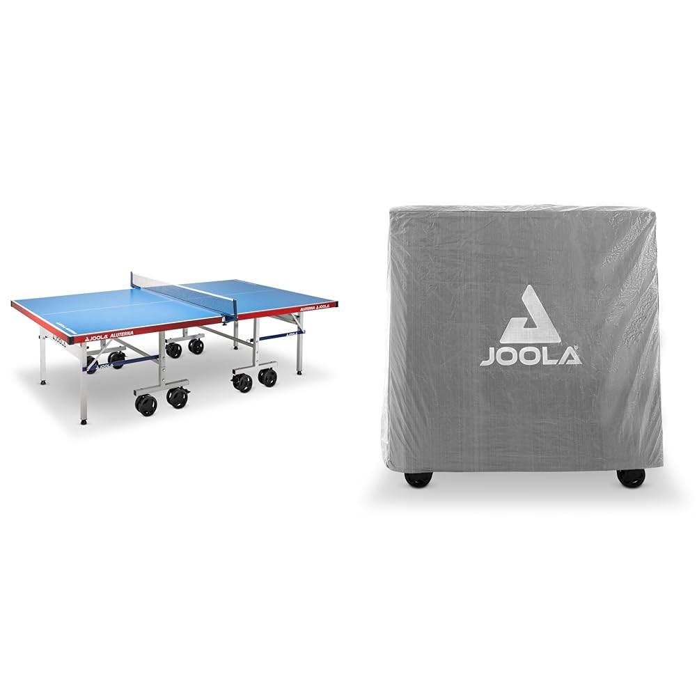 JOOLA 11650 Tischtennistisch ALUTERNA Profi Outdoor Tischtennisplatte Wetterfest 6 MM Aluminium-Kunststoffverbundoberfläche & 19900 Tischtennistisch Abdeckung Tischabdeckung, Schwarz, 150x160x50-80CM