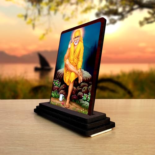 Image of Saibaba Wooden Idol - Glossy Finish /Size 3x4 in - Showpiece for Home Decor Figurine for Home