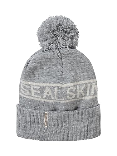 SEALSKINZ Unisex Heacham Waterproof Cold Weather Icon Bobble Hat, Grey, L/XL