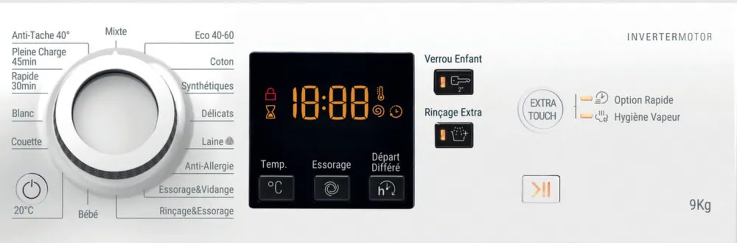 Hotpoint - NS9479WWFR Lave-linge Hublot Posable - Capacité 9 kg - Chargement Frontal, 1400 tr/min - Moteur Induction, Anti-tache, Hygiène Vapeur - Départ Différé - Classe Énergétique A - Blanc
