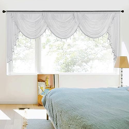 NICETOWN Valance Curtains for Windows, Light Filtering Semi Sheer Valances for Living Room Elegant Home Decor Waterfall Window Swag Curtains for Bedro