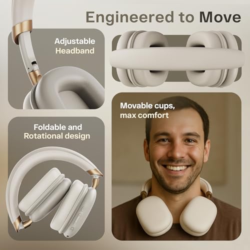 Image of GOBOULT Fluid X Headphones BT Wireless 60H Playtime, 40mm Bass Driver, Zen ENC Mic, Type-C Charging, Gaming Mode, BTv 5.4, Headphones Wireless with mic(Ivory White)