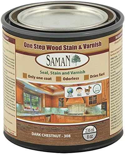 SamaN Interior One Step Wood Seal, Stain and Varnish – Oil Based Odorless Dye - Protection for Furniture and Fine Wood (Dark Chestnut SAM-308, 8 oz)