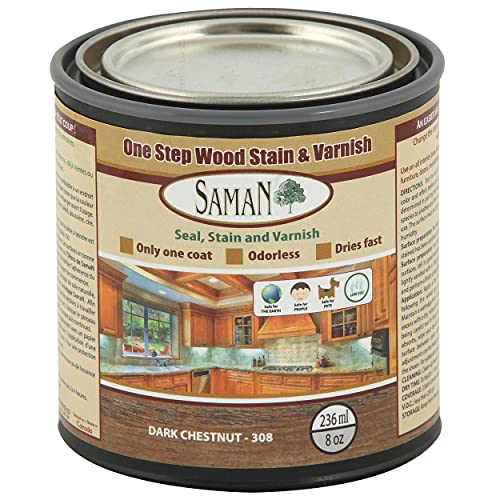 Saman Interior One Step Wood Seal, Stain And Varnish – Oil Based Odorless Dye - Protection For Furniture And Fine Wood (Dark Chestnut Sam-308, 8 Oz) #TOP1