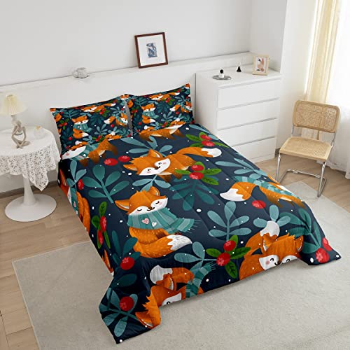 Erosebridal Conjunto de edredom laranja Fox Queen conjunto de cama de morango vermelho para crianças