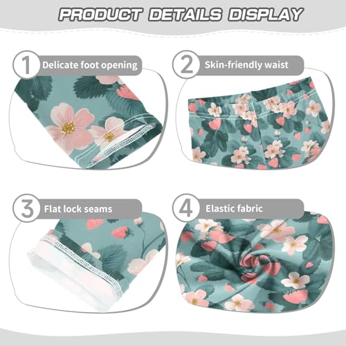 Girls' Athletic Leggings Ankle Length Yoga Dance Pants Kids Teen 4T Strawberry Flower Green3