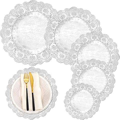 Eersida 100 Pcs Paper Doilies Assorted Sizes Paper Doilies Round Paper Doilies Paper Placemats Lace Paper Doilies Doilies Plates for Table Decor, 4 in 6 In 8 In 10 In 12 In(Silver) Cover