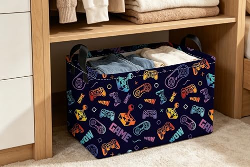 Image of Essme Rectangular Game Basket,Kids Storage Bins Organizer with Handles for Boys Room Decor, Gift Basket,Shelf Basket.(Color Game)