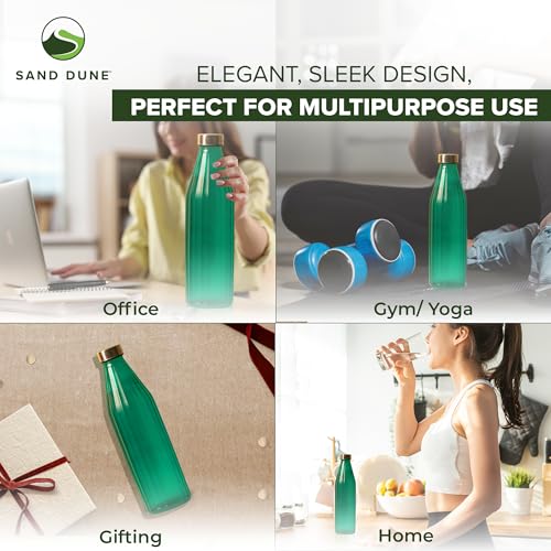 Image of SAND DUNE TorquiseColour Glass water bottle, 800 ml Each, Set of 6, with Leak-Proof Airtight Stainless-Steel Lid for Water, Smoothie, Juices - Reusable Travel Glass Drinking Fridge Bottles