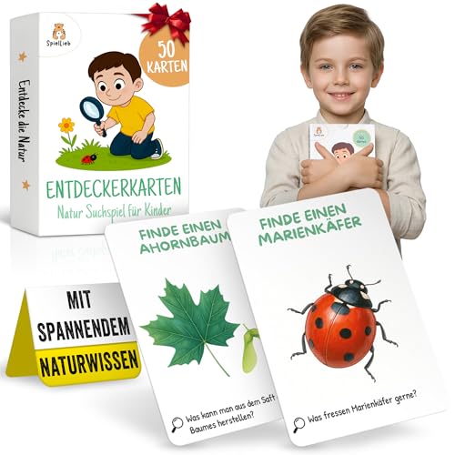 SpielLieb® Entdeckerkarten Kinder - finde Mich Spiel Outdoor Gefunden Outdoor Suchspiel, Entdeckerkarten für Kinder ab 4 als Reisespiel Geschenk Jungen & Mädchen