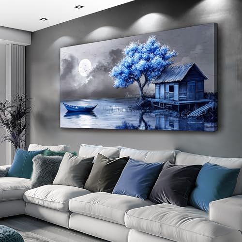ZUITINGHUA Large Wall Decor For Living Room Canvas Wall Art For Office Modern Wall Decorations For Bedroom Boat Landscape Painting Seaside Pictures Artwork Room Home Decor 24x48 In