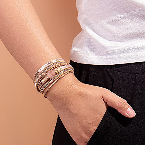 FANCY SHINY Boho Wrap Bracelets Leather Cuff Bracelet Bohemian Jewelry Resin Stone Leather Necklace with Clasp for Women3