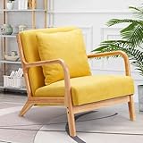 Esright Mid Century Modern Accent Chair, Fabric Arm Chair, Accent Chair with Arm, Upholstery Linen, Living Room Furniture Yellow