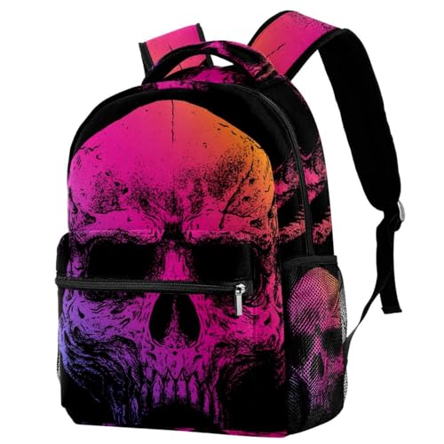 Sac à dos d'école filles garçons grand sac de voyage décontracté crâne humain coloré