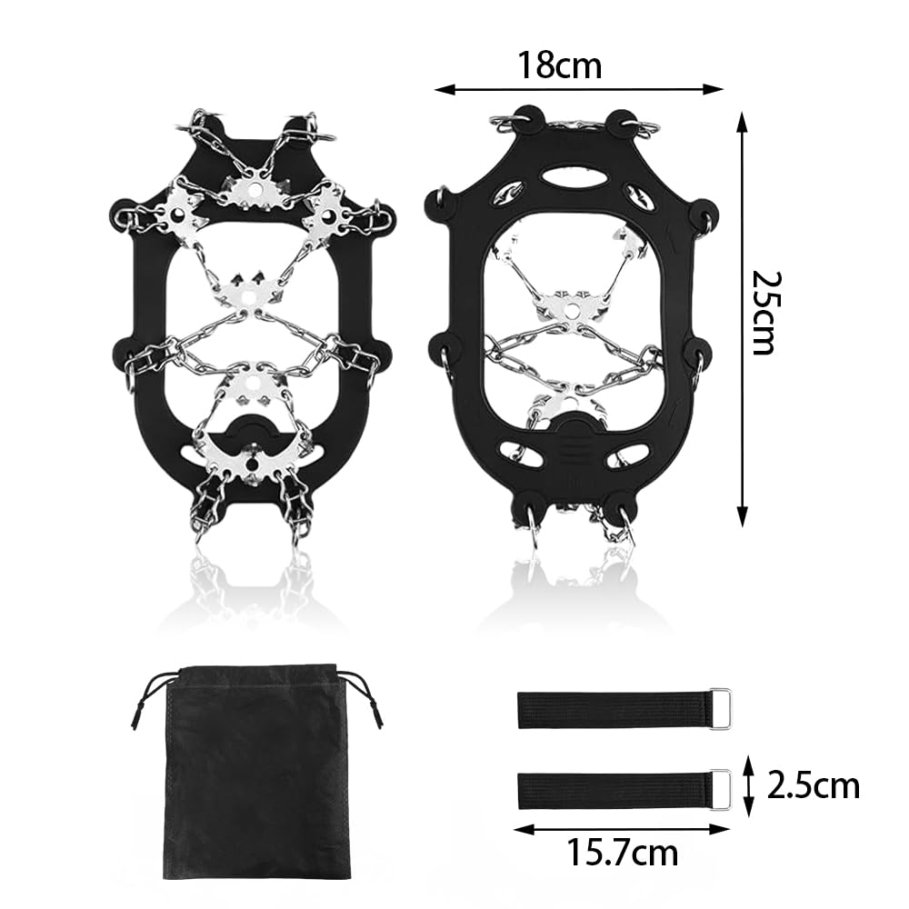 Crampones, 24 Dientes Crampones Nieve Hielo Zapatos Ligeros, Acero Inoxidable Antideslizante Zapatos, Unisex Crampones Tracción con Bolsas para Montañismo, Caminata, Escalada