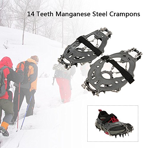 Crampon, Andoer 14 dentes, manganês, aço, crampons, nylon, correia, sapatos, antiderrapante, capa, o