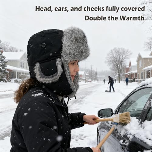 Image of Winter Trapper Hat for Men Women Warm Soft Russian Ushanka Hat Real Rabbit Fur Aviator Bomber Hats Winter Hats with Ear Flaps