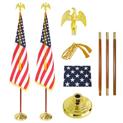 Indoor Presidential Flag Pole Kits 8FT Wooden Professional Commercial Indoor Flagpole with Golden Eagle Topper, Heavy Duty Flag Pole Kit with Base for Office School City Hall Government?2Pack?