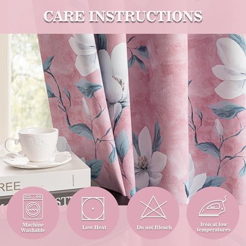 Image of MYSKY HOME Floor to Ceiling Floral Blackout Curtains 96 Inches Long 2 Panels Set for Girls Room - Black Out Thermal Insulated Energy Efficient Cute Spring Flower Printed Grommet, 52 inchW Each Panel, Pink