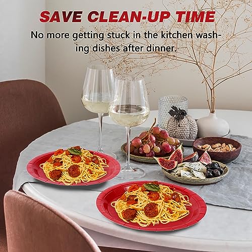 Image of Red Disposable Paper Plates, 9 Inch Dinner Party Plates, 50 Count Bulk | Colored and Sturdy Durable Party Plates, for Birthday, Halloween, Christmas, Baby & Bridal Showers, BBQ, Pizza & Sandwiches