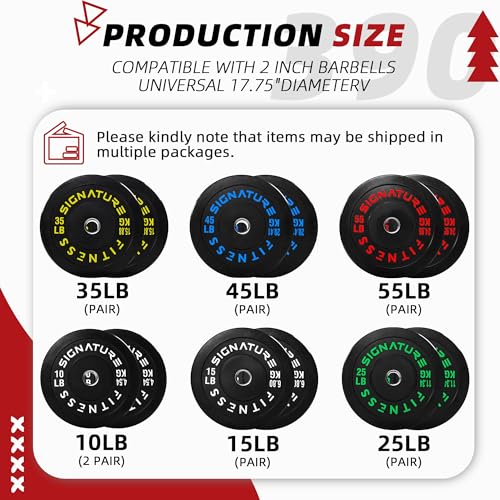 Image of Fitvids 2-Inch Olympic Rubber Weight Plates Sets, Bumper Plates Set with Barbell for Strength Training, 390 Lbs Set, Color