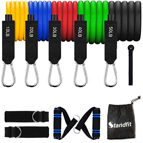 Standfit Resistance Bands Set  Exercise Bands Include, 5 Stackable Workout Bands, Legs Ankle Straps, Door Anchor, Handles, Waterproof Carry Bag - Perfect for Physical Therapy, Fitness Training