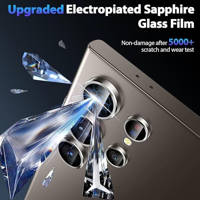 Image of Camera Lens Protector Ring Compatible with Samsung Galaxy S25 Ultra - 9H Tempered Glass, HD Clear, Anti-Scratch, Anti-Drop Metal Camera Guard, Diamond Design Lens Cover Titanium Black
