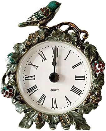 Pewery Decorative Mini Table Clock, Vintage Metal Silent Analog Clock Quartz Battery Operated Table Top Clock for Living Room Decor Shelf