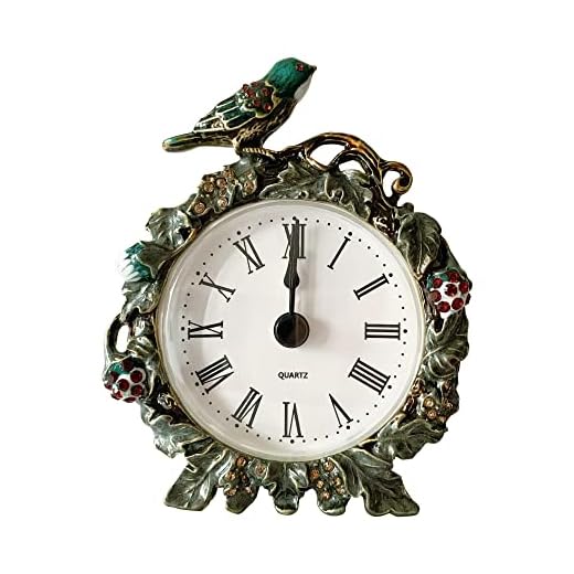 Decorative Mini Table Clock, Vintage Metal Silent Analog Clock Quartz Battery Operated Table Top Clock for Living Room Decor Shelf