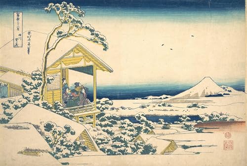 Pintura mural Mañana después de la nieve de Hokusai, ideal para dar calma al dormitorio